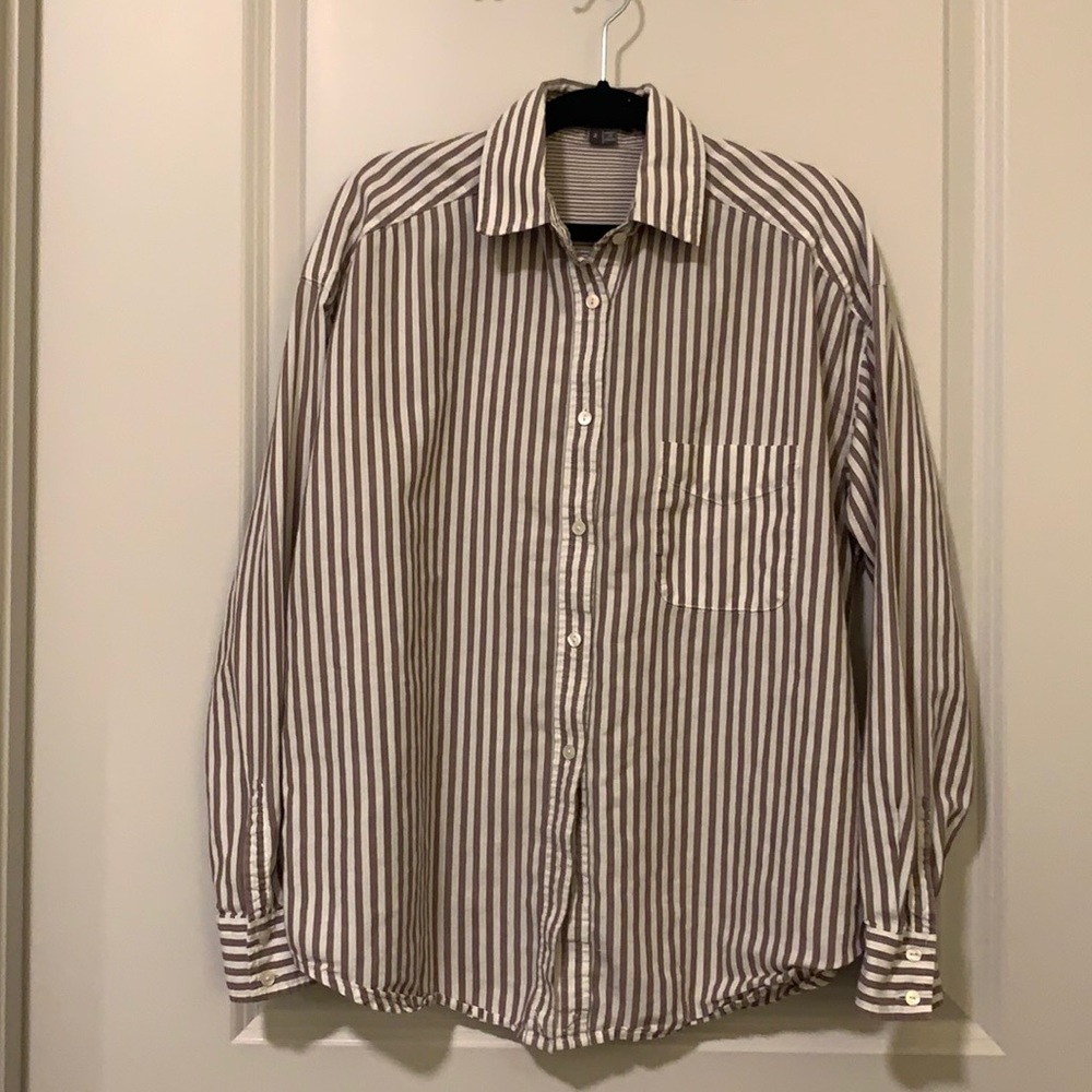 Vince Brown and White Striped Button-down Shirt